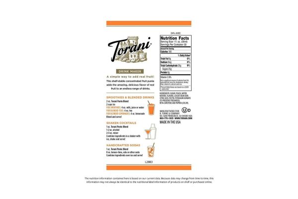 Torani Puree Blend: 1L Bottle: Peach Fashion