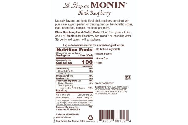 Monin Classic Syrup - 1L Plastic Bottle: Black Raspberry Online Sale