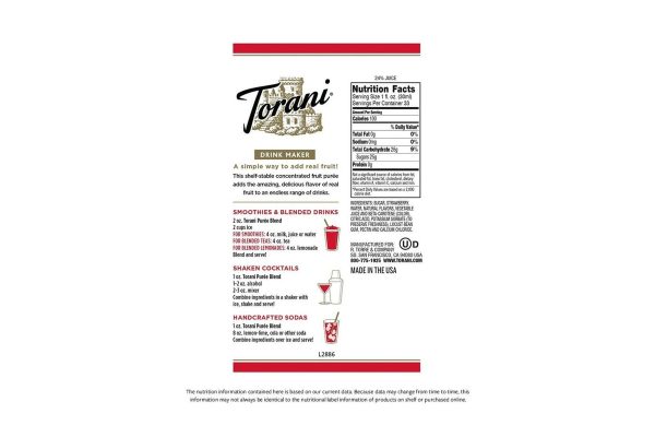 Torani Puree Blend: 1L Bottle: Strawberry Online Sale