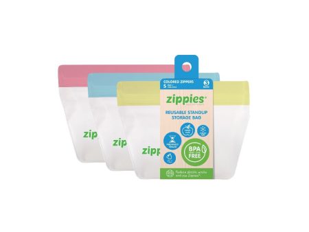 Zippies – Reusable Standup Storage Bags (Colored Zippers) For Discount