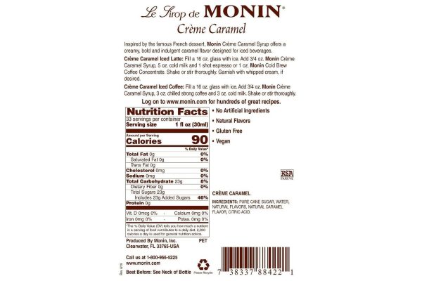 Monin Classic Syrup - 1L Plastic Bottle: Creme Caramel For Sale