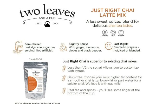 Two Leaves Tea: Nice Chai Tea Latte Mix - 500g (1.1lb) Bulk Bag Discount