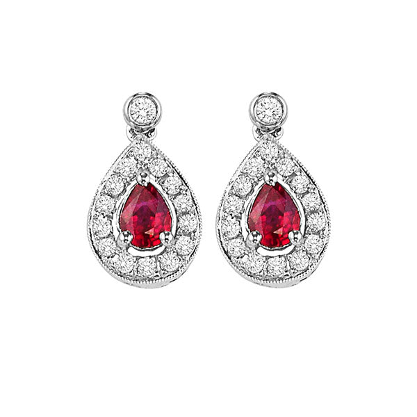 14Kt White Gold Diamond 1 6Ctw & Ruby 1 4Ctw Earring Discount