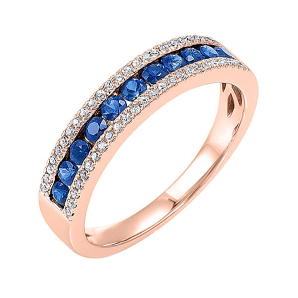 14Kt Rose Gold Diamond 1 8Ctw & Sapphire 1 2Ctw Ring Online now