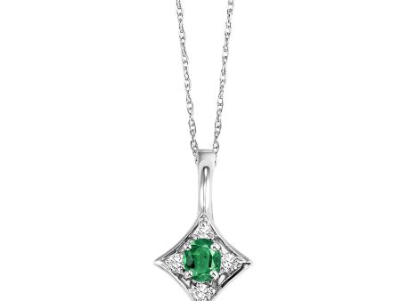 14Kt White Gold Diamond 1 20Ctw & Emerald 1 2Ctw Pendant For Discount