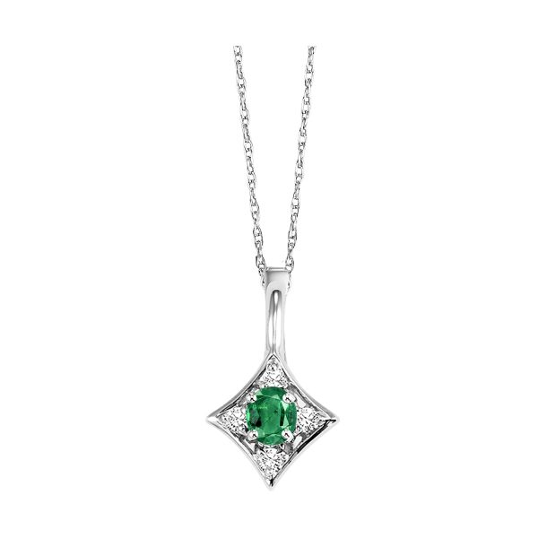 14Kt White Gold Diamond 1 20Ctw & Emerald 1 2Ctw Pendant For Discount