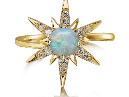 14K Yellow Gold Australian Opal Diamond Star Ring Discount