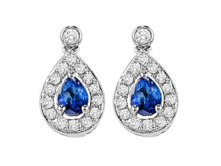 14Kt White Gold Diamond 1 6Ctw & Sapphire 1 4Ctw Earring Online now