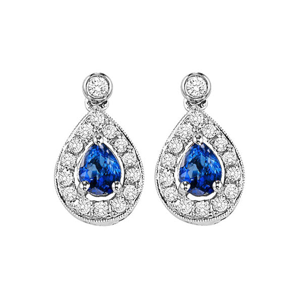 14Kt White Gold Diamond 1 6Ctw & Sapphire 1 4Ctw Earring Online now