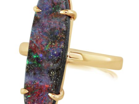 14K Yellow Gold Australian Boulder Opal Ring For Sale