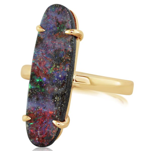 14K Yellow Gold Australian Boulder Opal Ring For Sale