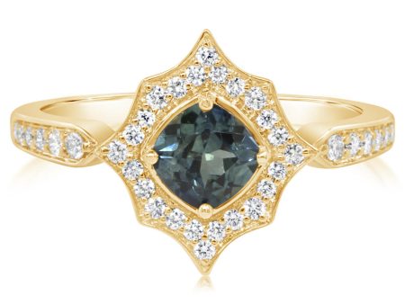 14K Yellow Gold Montana Sapphire Diamond Ring on Sale