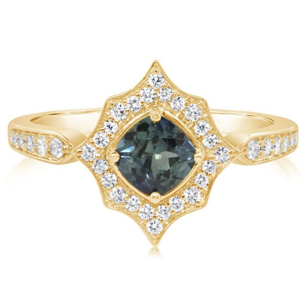 14K Yellow Gold Montana Sapphire Diamond Ring on Sale