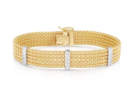 14K Gold Triple Row Popcorn Diamond Bracelet Hot on Sale