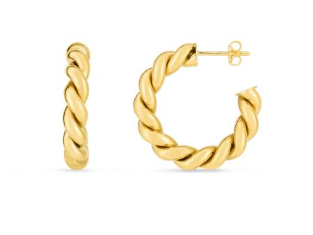 14K Gold Artisan Sculpted Hoop Earrings Cheap