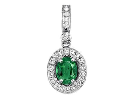 14Kt White Gold Diamond 1 7Ctw & Emerald 5 8Ctw Pendant Sale