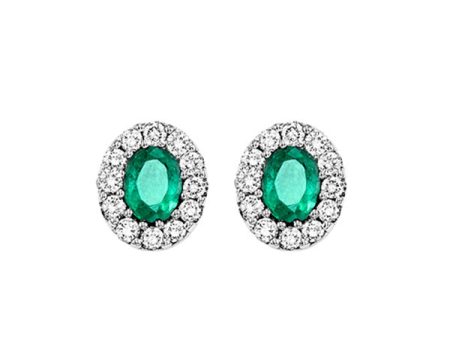 14Kt White Gold Diamond 1 5Ctw & Emerald 1 3Ctw Earring For Discount