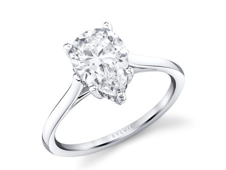 Pear Shaped Solitaire Hidden Halo Engagement Ring - Carter Supply