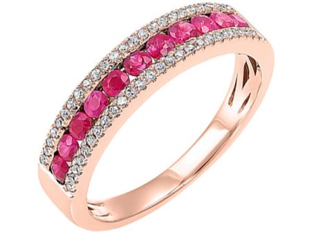 14Kt Rose Gold Diamond 1 8Ctw & Ruby 1 2Ctw Ring on Sale