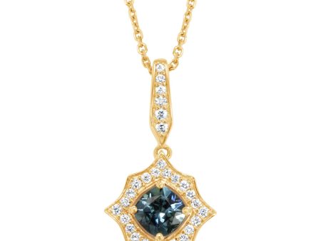 14K Yellow Gold Montana Sapphire Diamond Pendant Fashion