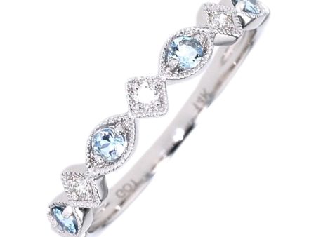 14Kt White Gold Diamond 1 20Ctw & Aquamarine 1 6Ctw Ring For Cheap