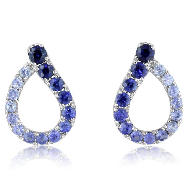 14K White Gold Graduated Blue Sapphire Earrings Hot on Sale