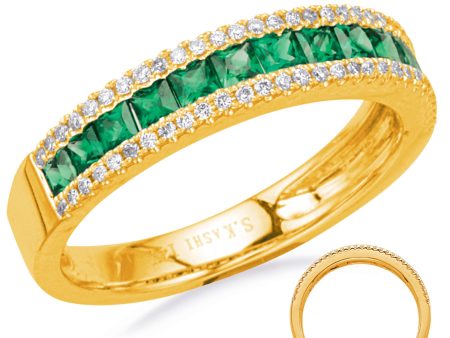 Yellow Gold Emerald & Diamond Ring Cheap