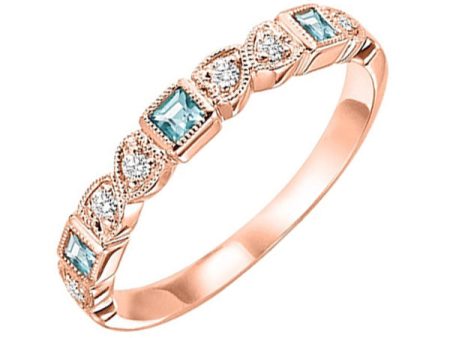 10Kt Rose Gold Diamond 1 10Ctw & Aquamarine 1 7Ctw Ring For Discount