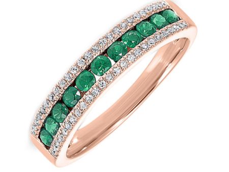 14Kt Rose Gold Diamond 1 8Ctw & Emerald 1 2Ctw Ring Online Sale