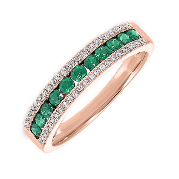 14Kt Rose Gold Diamond 1 8Ctw & Emerald 1 2Ctw Ring Online Sale