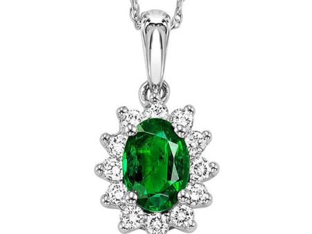 14Kt White Gold Diamond 1 5Ctw & Emerald 5 8Ctw Pendant Cheap