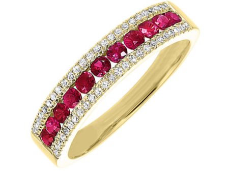 14Kt Yellow Gold Diamond 1 8Ctw & Ruby 1 2Ctw Ring Online Sale