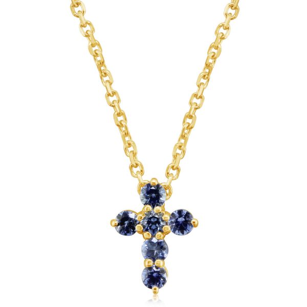 14K Yellow Gold Sapphire Cross Neckpiece Online Hot Sale