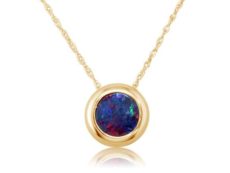 14K Yellow Gold 6mm Round Australian Opal Doublet Pendant with Chain Online Hot Sale