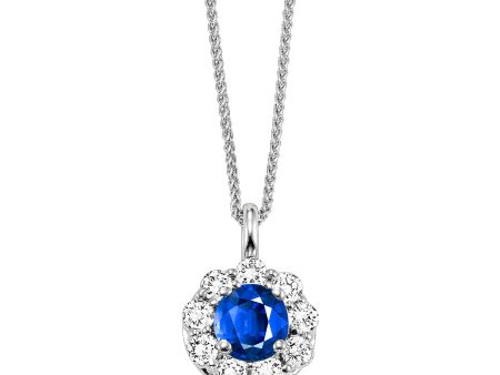 14Kt White Gold Diamond 1 2Ctw & Sapphire 1 10Ctw Pendant For Sale