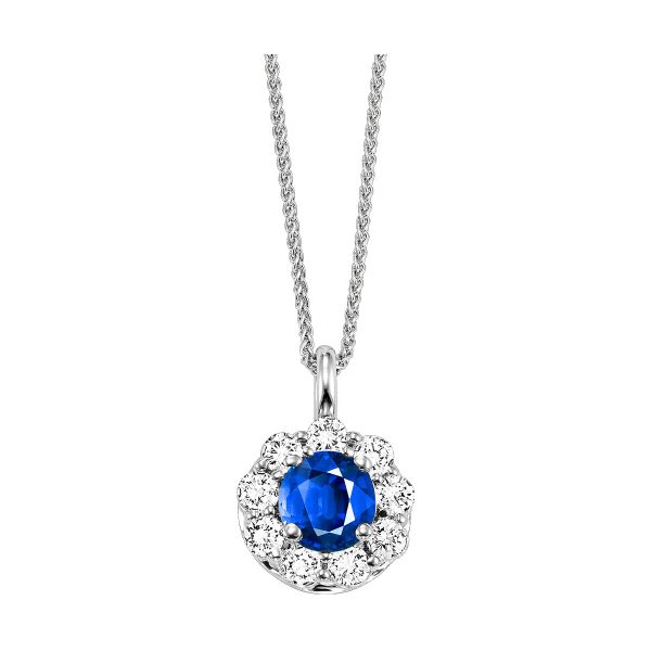 14Kt White Gold Diamond 1 2Ctw & Sapphire 1 10Ctw Pendant For Sale