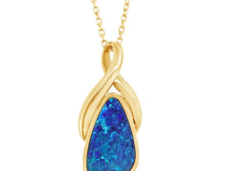 14K Yellow Gold Australian Opal Doublet Pendant Online now