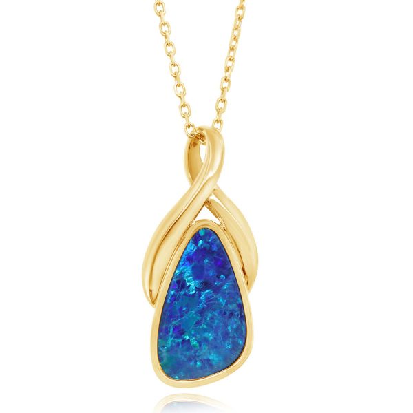 14K Yellow Gold Australian Opal Doublet Pendant Online now