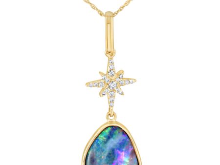 14K Yellow Gold Australian Opal Diamond Star Pendant Online