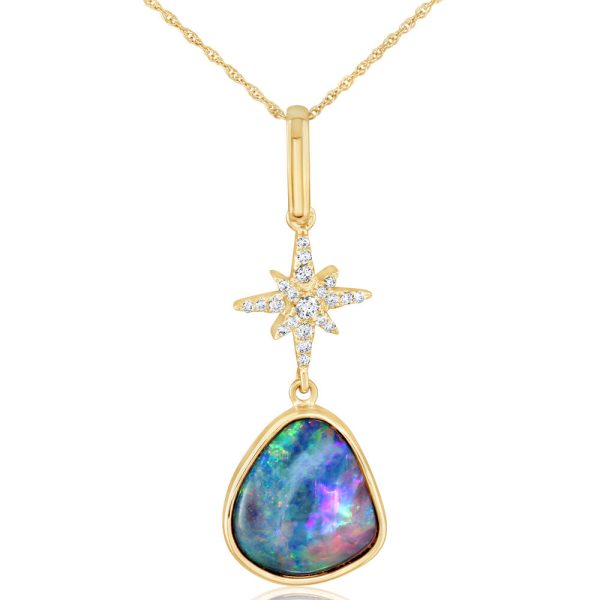 14K Yellow Gold Australian Opal Diamond Star Pendant Online