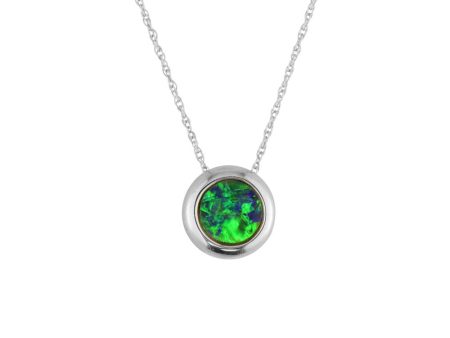 14K White Gold 6mm Round Australian Opal Doublet Pendant with Chain Sale