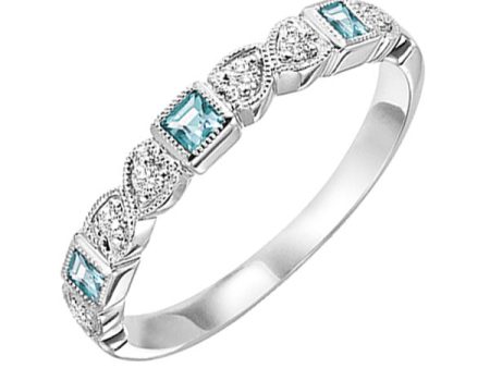 14Kt White Gold Diamond 1 12Ctw & Aquamarine 1 7Ctw Ring Hot on Sale