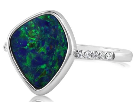 14K White Gold Australian Opal Doublet Diamond Ring Cheap