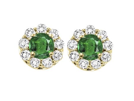 14Kt Yellow Gold Diamond 5 6Ctw & Emerald 1 10Ctw Earring For Cheap