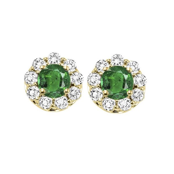 14Kt Yellow Gold Diamond 5 6Ctw & Emerald 1 10Ctw Earring For Cheap