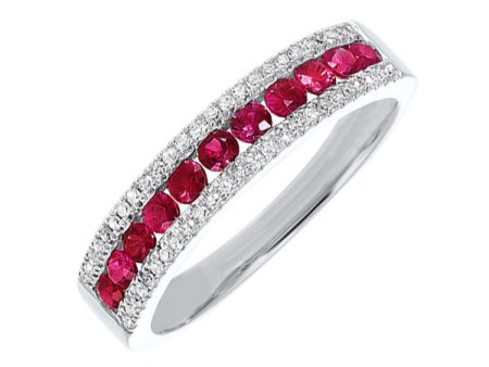 14Kt White Gold Diamond 1 8Ctw & Ruby 1 2Ctw Ring on Sale