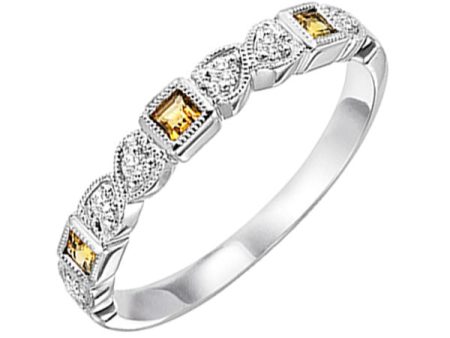 14Kt White Gold Diamond 1 12Ctw & Citrine 1 7Ctw Ring For Sale