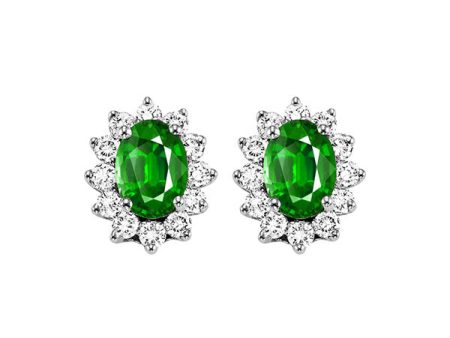 14Kt White Gold Diamond 3 8Ctw & Emerald 7 8Ctw Earring Online now