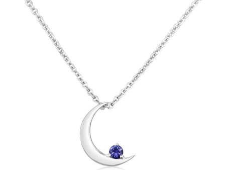 14K White Gold Sapphire Moon Pendant Hot on Sale