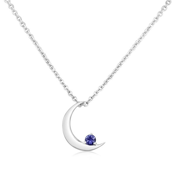 14K White Gold Sapphire Moon Pendant Hot on Sale